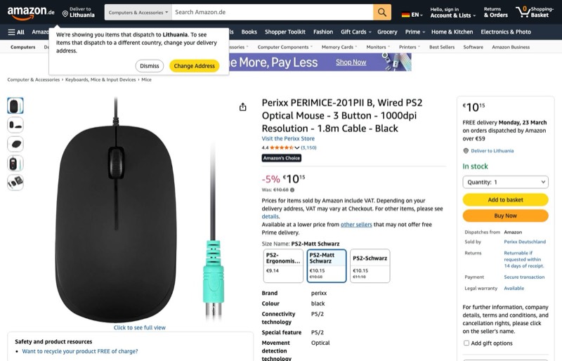 Perixx PERIMICE-201 P II PS2 kaina Amazon.de — 10,15 €