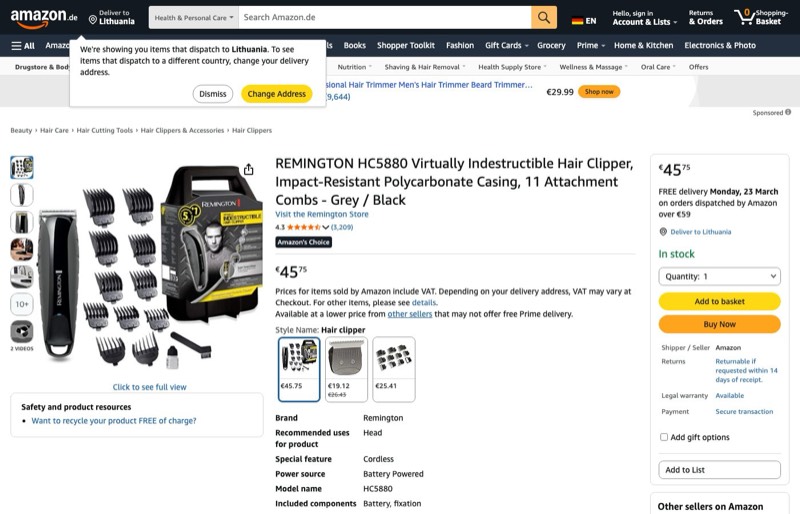 Remington HC5880 Virtually Indestructible kaina Amazon.de — 45,75 €