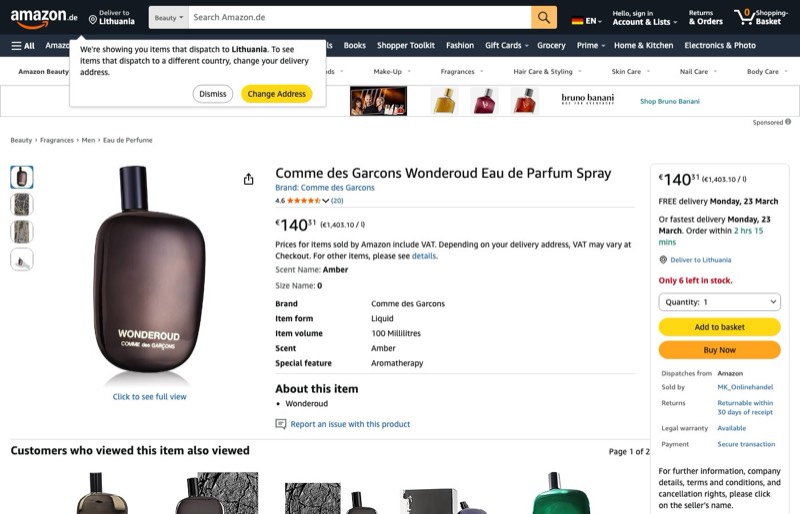 Comme Garcons Wonderoud homme/men kaina Amazon.de — 140,31 €