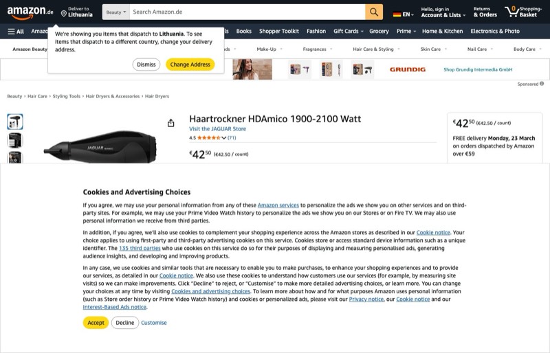 Jaguar HD Amico Hair Dryer kaina Amazon.de — 42,50 €