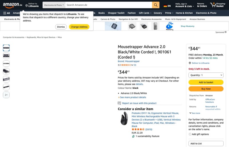 Mousetrapper Advance 2.0 USB kaina Amazon.de — 344,41 €