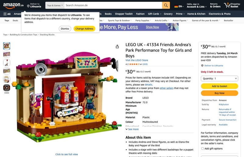 LEGO Friends Andreas Bühne im Park ädchen und Jungen 41334 kaina Amazon.de — 30,49 €