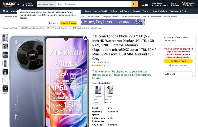 ZTE Blade V70 MAX ( HD Waterdrop Display kaina Amazon.de — 95,81 €