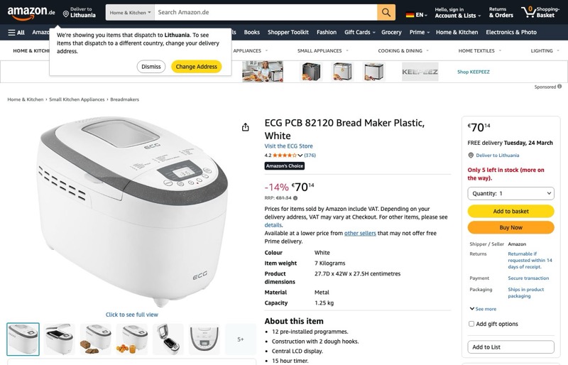 Duonkepė ECG PCB 82120 kaina Amazon.de — 70,14 €