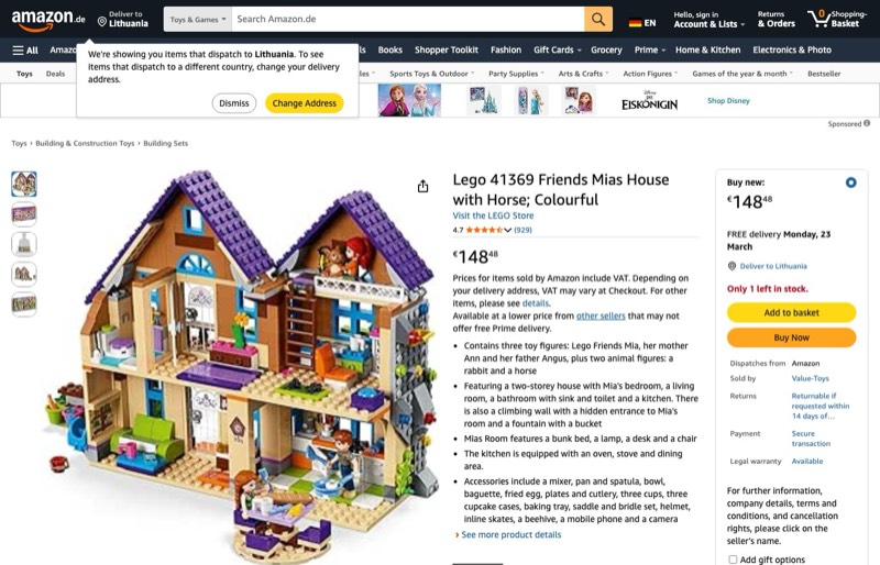LEGO Friends Mias Haus mit Pferd 41369 kaina Amazon.de — 148,48 €