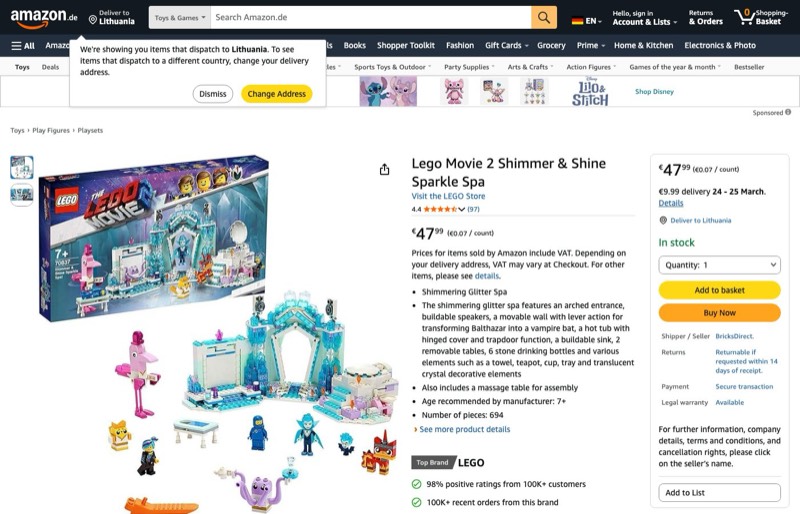 LEGO Lego Movie Schimmerndes Glitzer-Spa! 70837 kaina Amazon.de — 47,99 €