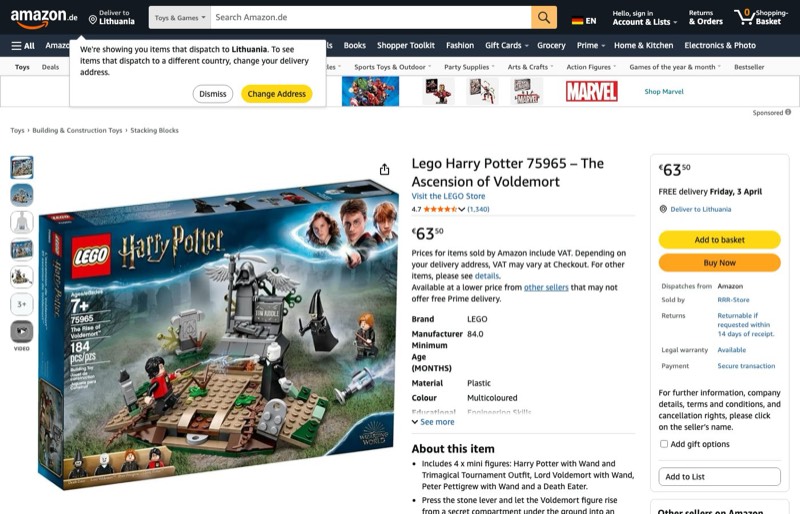 LEGO Harry Potter Der Aufstieg von Voldemort 75965 kaina Amazon.de — 63,50 €