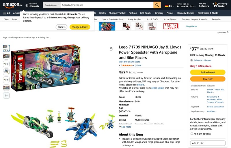LEGO Ninjago Jay und Lloyds Power-Flitzer 71709 kaina Amazon.de — 97,99 €