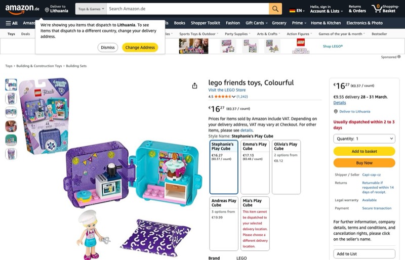 LEGO Friends Stephanies magischer Würfel 41401 kaina Amazon.de — 16,27 €