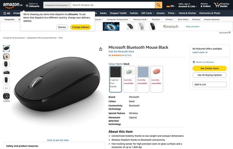 Microsoft Bluetooth kaina Amazon.de — 48,90 €