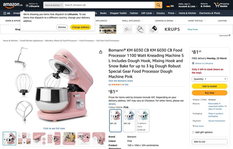 Bomann Küchenmaschine KM 6036 CB kaina Amazon.de — 81,29 €