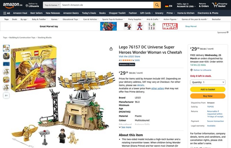 LEGO Super Heroes Wonder Woman™ vs Cheetah™ 76157 kaina Amazon.de — 29,28 €