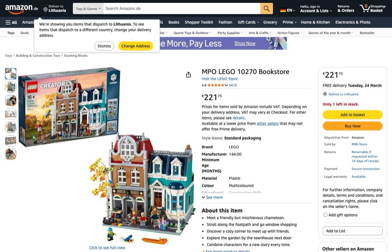 LEGO MPO Lego Buchhandlung 10270 kaina Amazon.de — 221,75 €