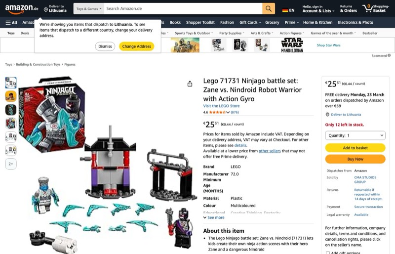 LEGO Ninjago Zane vs Nindroid 71731 kaina Amazon.de — 25,31 €