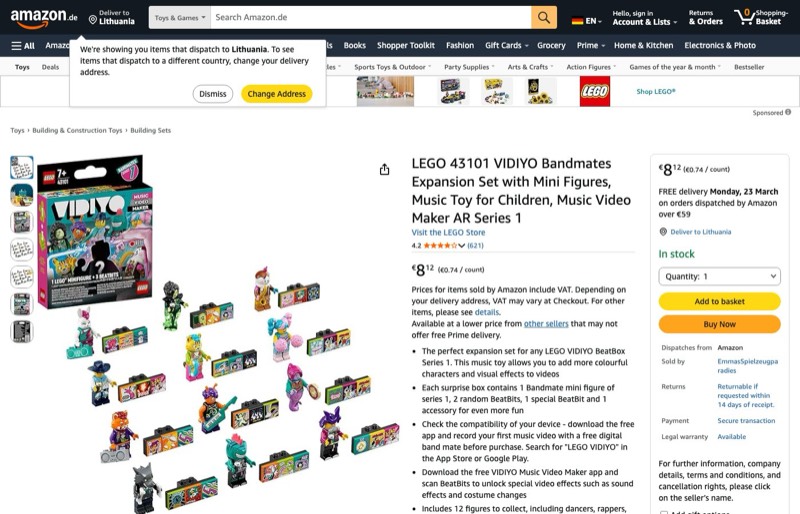 LEGO 43101 VIDIYO Bandmates kaina Amazon.de — 8,12 €
