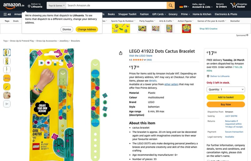 LEGO DOTS 41922 kaina Amazon.de — 17,38 €