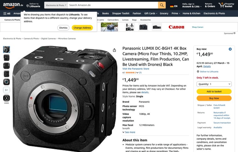 Panasonic LUMIX DC-BGH1 4K Box- (Micro Four Thirds kaina Amazon.de — 1449,00 €