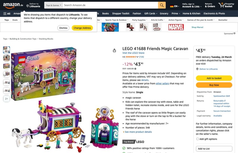 LEGO Friends 41688 kaina Amazon.de — 43,90 €
