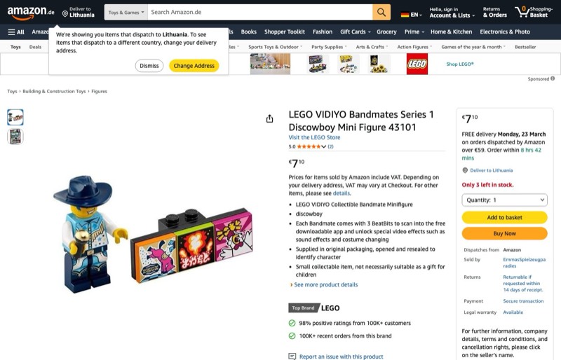 LEGO 43101 VIDIYO Bandmates Discowboy kaina Amazon.de — 7,10 €