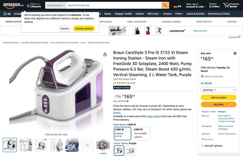 Braun CareStyle 3 IS 3155 VI kaina Amazon.de — 165,64 €