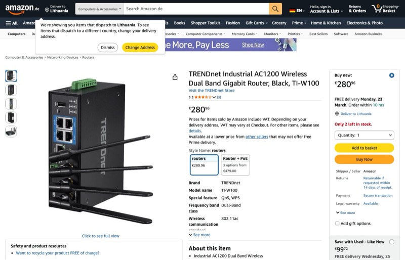 TRENDnet kaina Amazon.de — 280,96 €