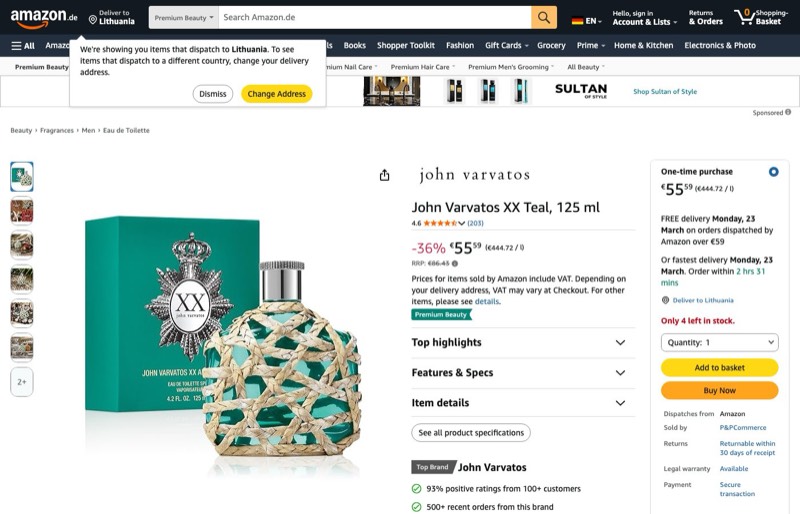 John Varvatos XX Teal kaina Amazon.de — 55,59 €