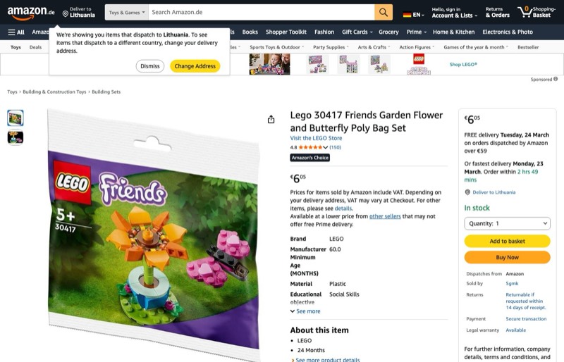 LEGO Friends Garden Flower 30417 kaina Amazon.de — 6,05 €