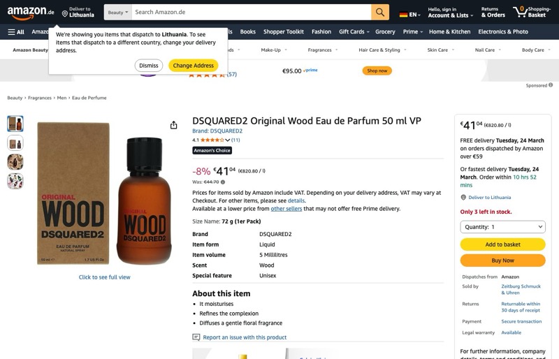 Dsquared2 Original Wood EDP 50 ml kaina Amazon.de — 41,04 €