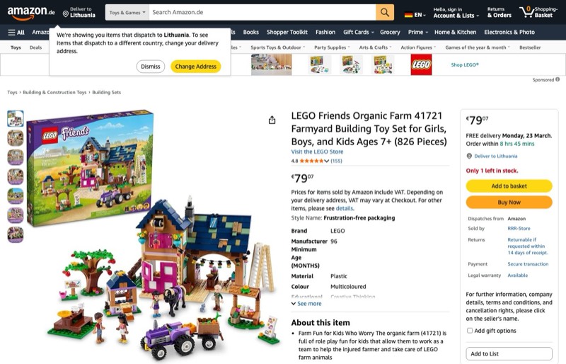 LEGO Friends 41721 kaina Amazon.de — 79,07 €