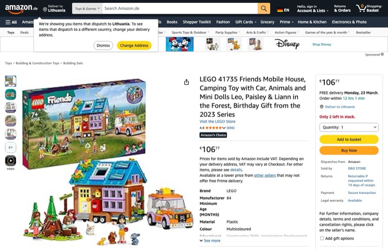 LEGO Friends Mobile House 41735 kaina Amazon.de — 106,77 €