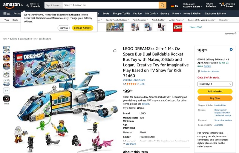 LEGO DREAMZzz 2-in-1 Mr. Oz Weltraumbus kaina Amazon.de — 99,99 €