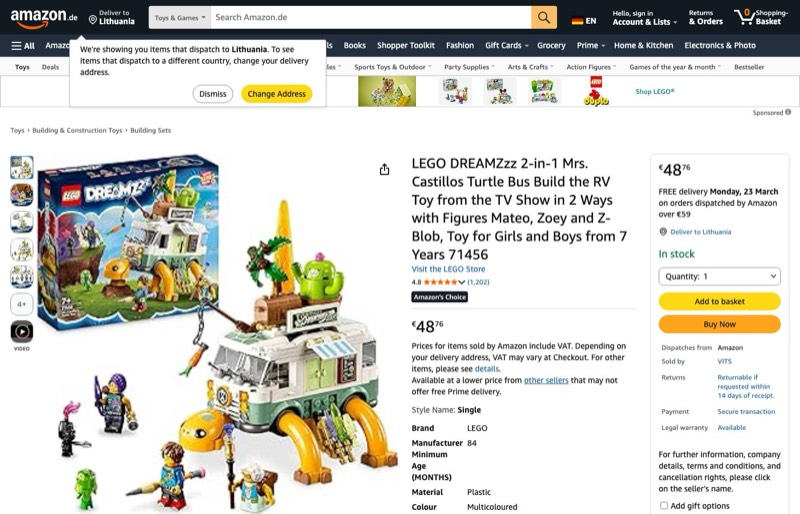 LEGO DREAMZzz Mrs. Castillo's Turtle Bus 71456 kaina Amazon.de — 48,76 €