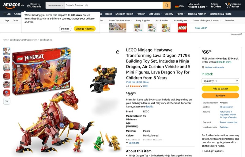 LEGO Ninjago 71793 kaina Amazon.de — 66,06 €