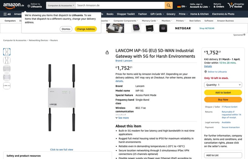 LANCOM IAP- SD-WAN Industrial Gateway raue Umgebungen kaina Amazon.de — 1752,21 €