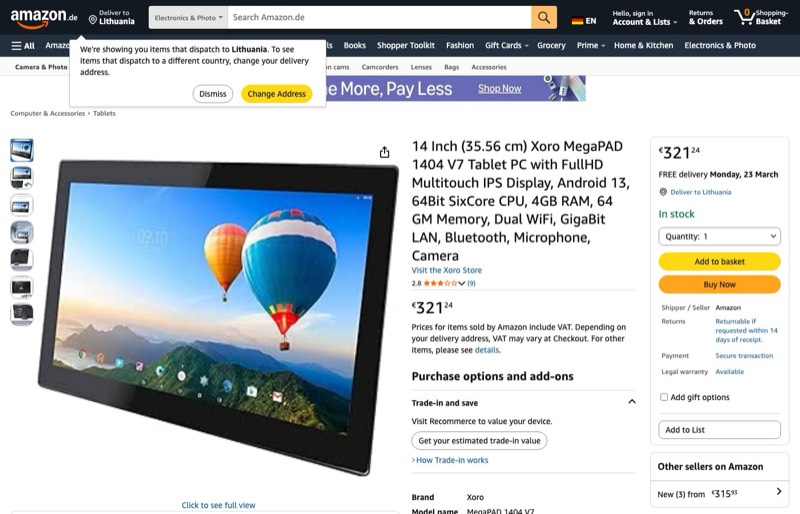 Xoro MegaPAD 1404 V7 kaina Amazon.de — 321,24 €