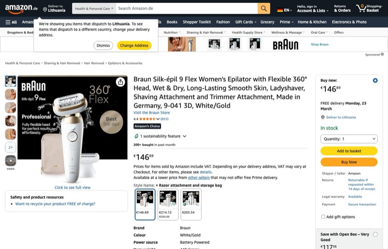 Silk-épil 9 Flex Epilierer Damen Flexiblem 360°-Kopf kaina Amazon.de — 146,89 €