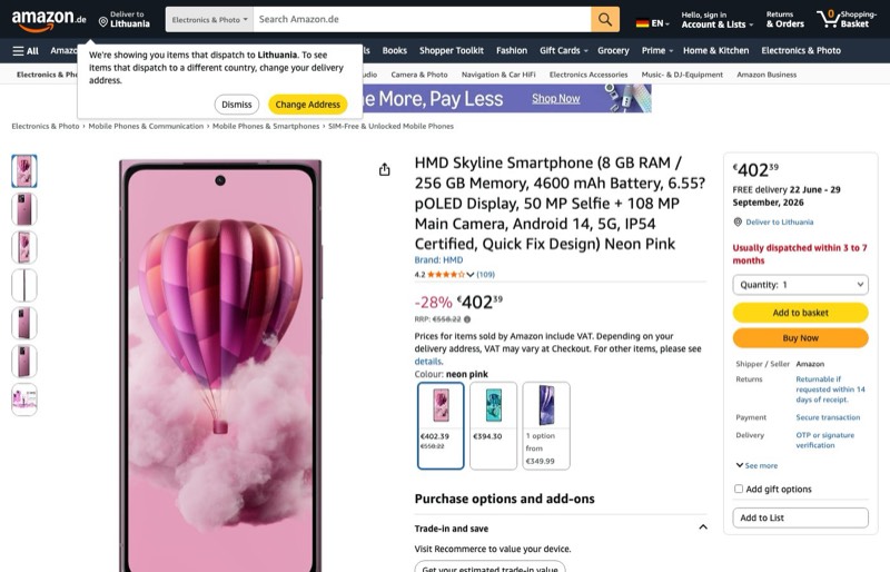 HMD Skyline 256GB kaina Amazon.de — 402,39 €