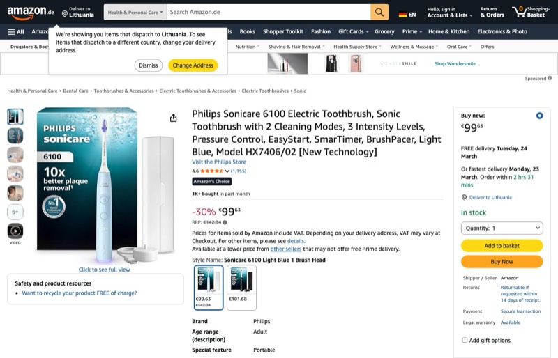 Philips Sonicare 6100 elektrische Zahnbürste kaina Amazon.de — 99,63 €