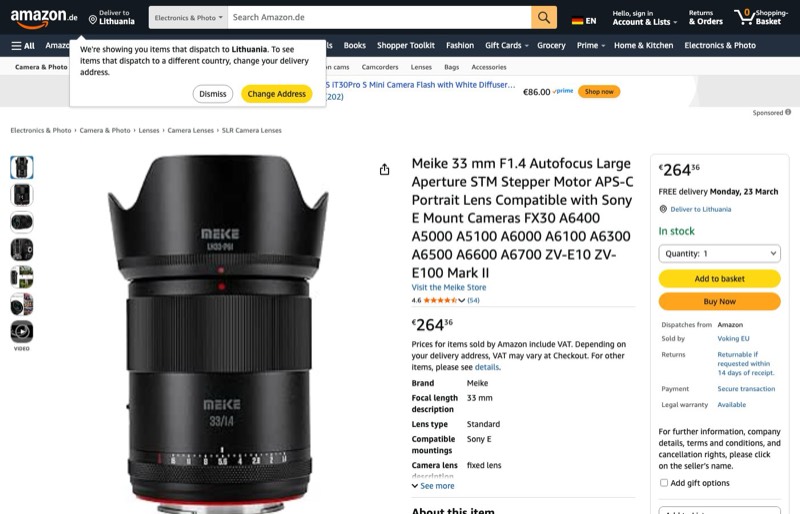 Meike 33mm F1.4 Autofokus große Blende STM Schrittmotor kaina Amazon.de — 264,36 €