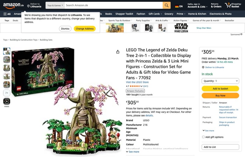 LEGO The Legend of Zelda Deku Tree 77092 kaina Amazon.de — 305,03 €