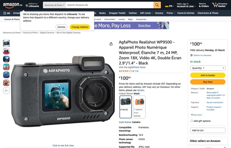 AgfaPhoto Realishot WP9500 kaina Amazon.de — 100,66 €