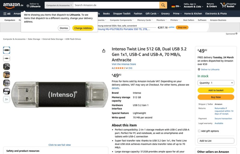 Intenso Twist Line 512 GB kaina Amazon.de — 49,92 €