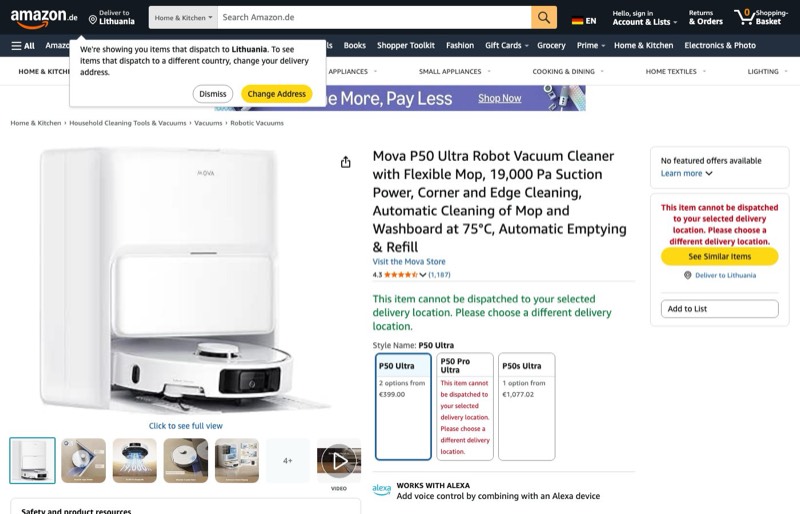 Dreame Mova P50 Ultra kaina Amazon.de — 405,70 €