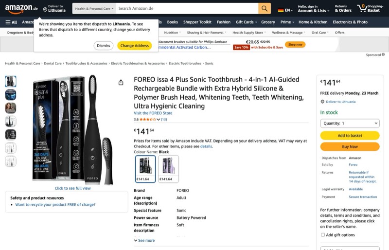 FOREO issa 4 plus Schallzahnbürste Sonic kaina Amazon.de — 141,64 €