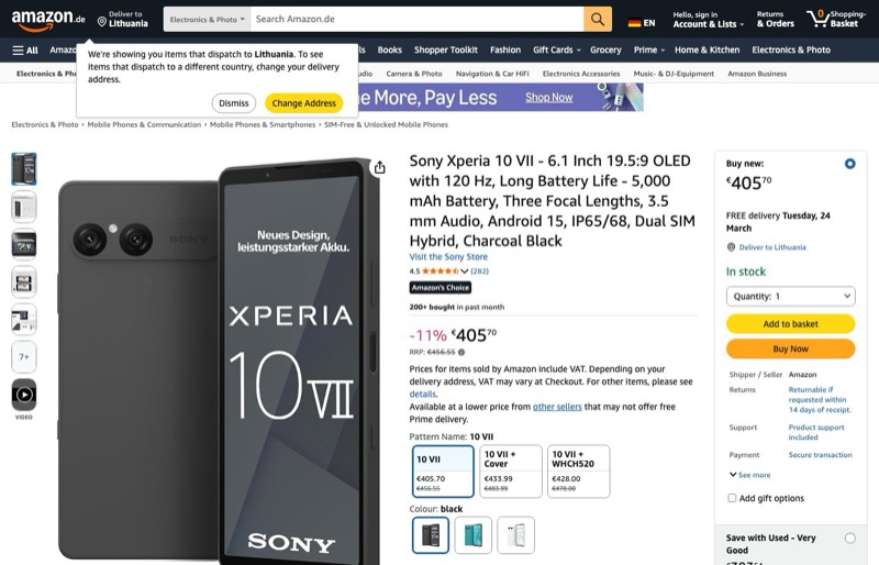 Sony Xperia 10 VII 128GB kaina Amazon.de — 405,70 €