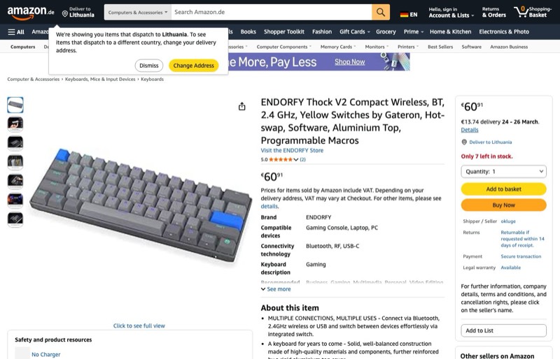 ENDORFY Thock V2 Compact kaina Amazon.de — 60,91 €