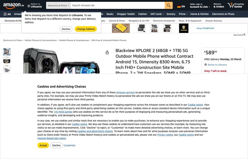 Blackview XPLORE 2 Vertrag Android 15 kaina Amazon.de — 589,99 €